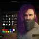 A purple-haired, gray-bearded character made using New World's character creation tool.